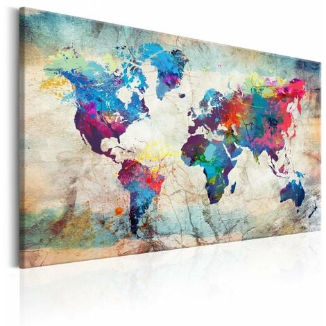 Tableau carte du monde folie colorée - 90 x 60 cm
