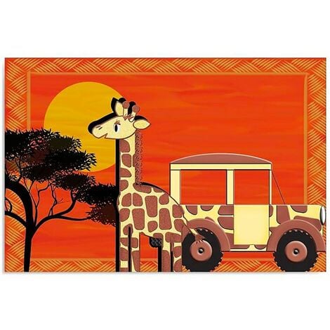 Circuit en bois pour voiture dans un décor de savane autour des animaux du  safari.