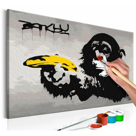 Peintures sur toile - Peinture - Banksy: Singe avec cadre 225x90