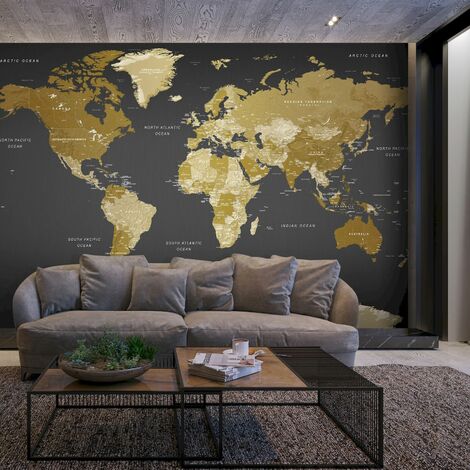 Carte du monde du voyage - bois clair couleur 300 cm x 175 cm