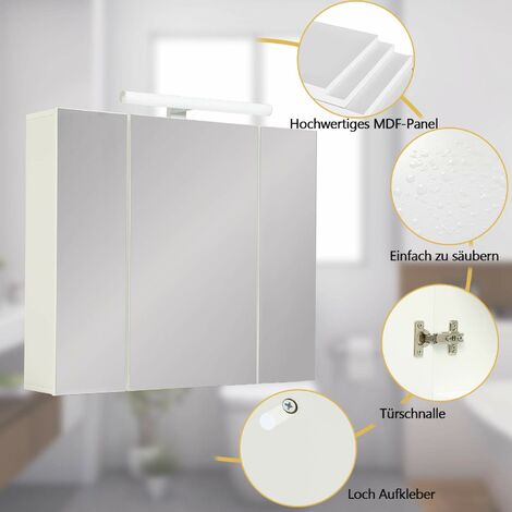 LED Spiegelschrank 80x60x15cm Badspiegel Hängeschrank 2-türig Badezimmerschrank