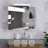 DICTAC spiegelschrank Bad mit LED-Beleuchtung,Steckdose und lichtschalter 70x15x60cm(BxTxH) Badezimmer spiegelschrank mit 3 Türen,Hängeschrank,badspiegel,badschrank mit Spiegel