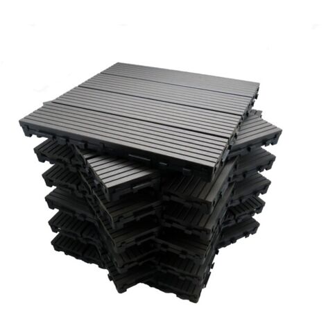 Paquete de losas de terraza de 1m² de madera composite modular (11 piezas 30 x 30 cm) - Color - Gris carbón, Anchura - 30 cm, Longitud - 30 cm, Superficie cubierta en m² - 1