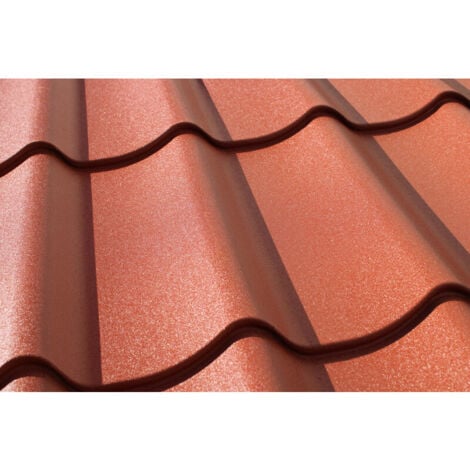 Lastra in acciaio zincato, verniciatura opaca aspetto tegola L 1,95 m/l 1,04 m - Colore: Rosso bruno opaco, larghezza 1,04m, lunghezza 1,95m