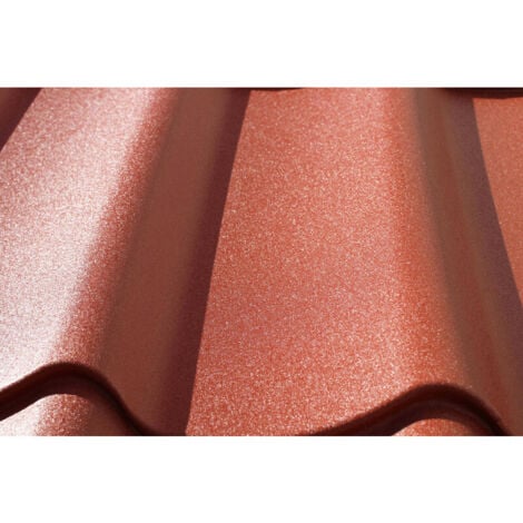 Lastra in acciaio zincato, verniciatura opaca aspetto tegola L 1,95 m/l 1,04 m - Colore: Rosso bruno opaco, larghezza 1,04m, lunghezza 1,95m