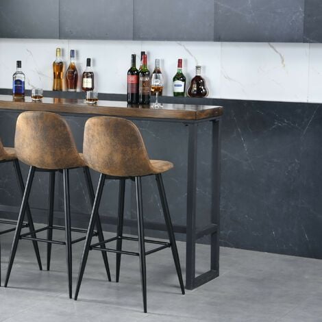 MEUBLES COSY Set di 2 sgabelli da bar da cucina con rivestimento effetto  scamosciato, gambe e poggiapiedi in metallo, stile industrial e vintage  H76CM