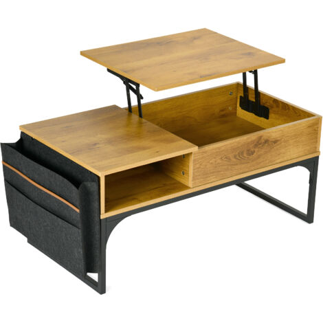 MEUBLES COSY Tavolino da caffè con piano sollevabile, tasca portaoggetti e scomparto nascosto, struttura in metallo, stile industriale, rovere, 100x50x45 cm