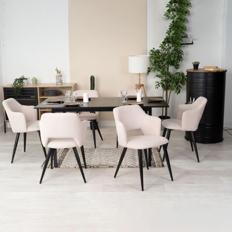 MEUBLES COSY Set da pranzo composto da 7 pezzi e sedie: un tavolo da pranzo allungabile + 6 sedie in microfibra beige.