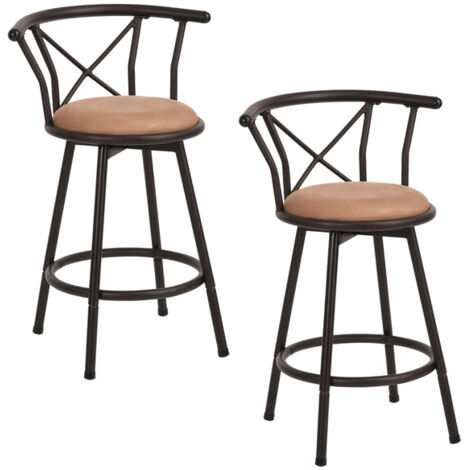 Set Di 2 Sgabelli Da Bar Alti 66 Cm, Girevoli 360°, Con Schienale, Imbottiti In Ecopelle Grigio Scuro, Gambe In Metallo