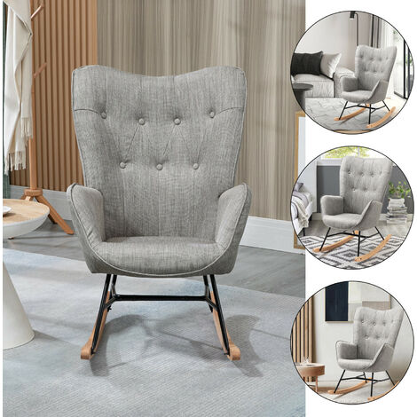 MEUBLE COSY Sedia a Dondolo Moderna Poltrona Relax con Braccioli E Alto Schienale per Soggiorno Tela 69x84x97 cm Grigio 