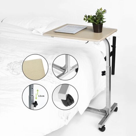 Tavolino Da Letto Meuble Cosy Con Ruote - Altezza Regolabile 67-79cm, In Legno E Metallo, Colore Quercia