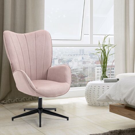 MEUBLES COSY Sedia relax, poltrona lounge con braccioli, girevole a 360  gradi, in tessuto rosa, gambe