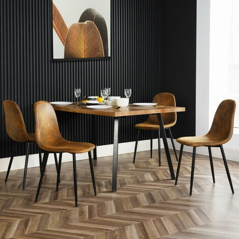 MEUBLES COSY Set di 4 sedie di design scandinavo Tessuto scamosciato  marrone Gamba in metallo nero