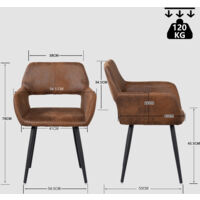 MEUBLE COSY Set Di 2 Sedie Da Pranzo Vintage Imbottito Con Schienale Braccioli In Pelle Scamosciata Per Cucina Sala Soggiorno 879169342