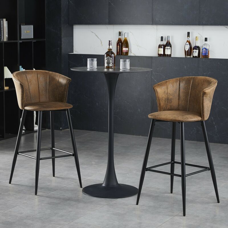 Taburetes de bar tapizados de cuero PU, taburete alto con marco de metal  negro, sala de estar, cocina, mostrador, sillas de comedor