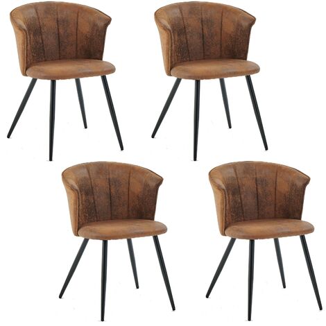 MEUBLES COSY Juego de 4 Sillas de Comedor - Sillón Retro - Asiento Acolchado de Gamuza - Patas de Metal Negro - para Cocina, Salón, Dormitorio, Oficina, Marrón