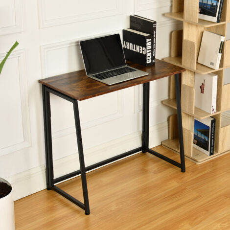 MEUBLES COSY Mesa plegable para espacios pequeños, mesa de ordenador plegable con ruedas, estilo industrial, 80x44x74 cm, marrón
