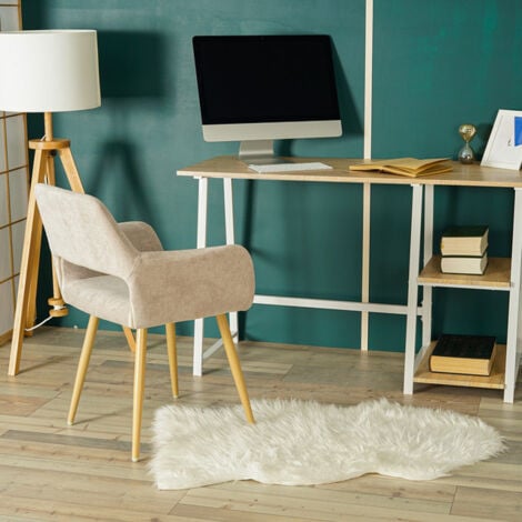 MEUBLES COSY Juego de 2 sillones butacas - Tela beige - Patas de metal con efecto madera - Estilo escandinavo - Comedor, oficina, sala de estar