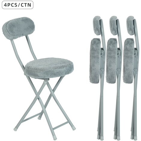 MEUBLES COSY Set mit 4 Klappstühlen 30 x 45 x 73 cm aus Stoff mit Felleffekt und grauem Metall für Esszimmer, Wohnzimmer, Küche, Büro, Schlafzimmer (1/5)