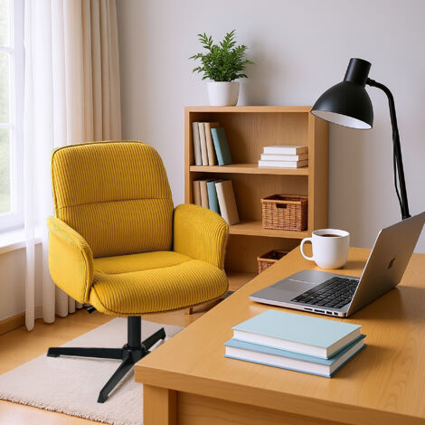 MEUBLES COSY Ergonomischer gelber Cord-Bürostuhl, höhenverstellbar, 360° drehbar.