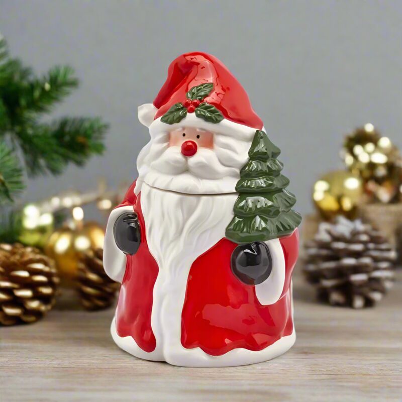 VARZI Barattolo Natalizio Con Coperchio A Forma Di Cappello Di Babbo Natale, In Vetro Trasparente, Alto 23 Cm, Per Dolci E Biscotti