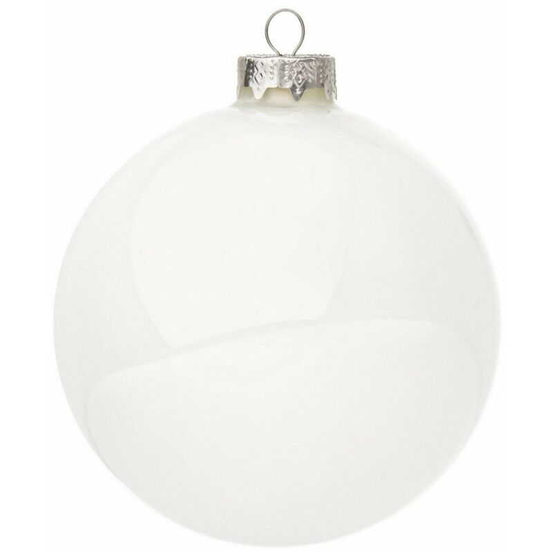 12 Decorazioni Per Albero Di Natale A Forma Di Pigna In Vetro – 4,5 Cm, Bianco Puro Opaco E Lucido, In Scatola Regalo