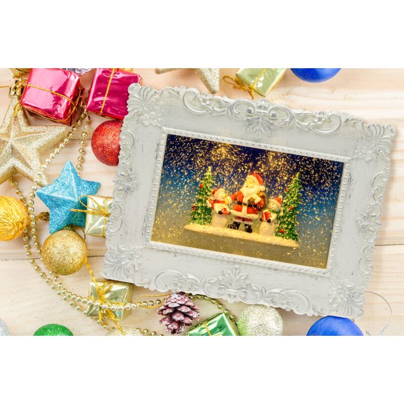 SHATCHI LED Pre-illuminata con Foglie, pinecones e Bacche 3D, Cornice in Legno, Tavolo, Decorazione Natalizia, Idea Regalo – Stella, Albero, Quadrato, Forma Rettangolare, Marrone, 30 cm