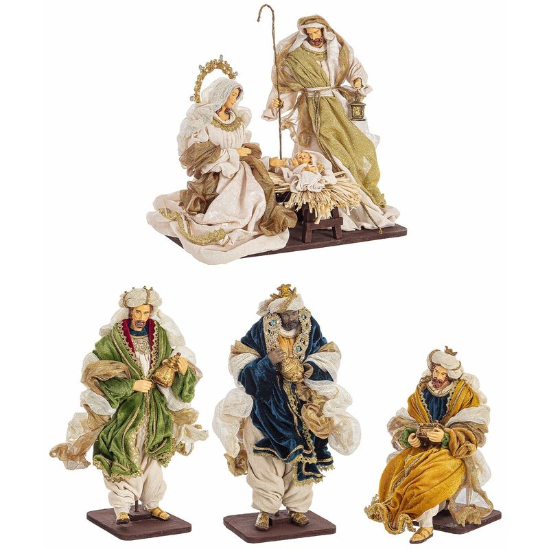 Angelo per presepe statuetta con vestiti in tessuto colore Celeste