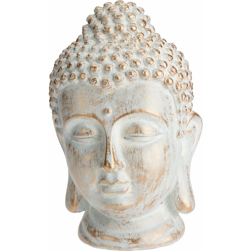 Statua decorativa in poliresina Testa Buddha per veranda e giardino h 23 cm  -Cemento