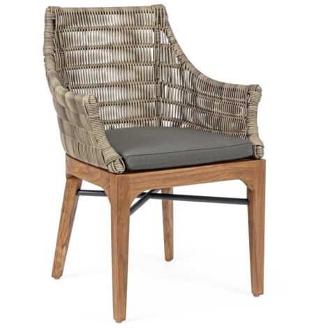 Sedia con cuscini "Keilani" con struttura schienale in alluminio, seduta e gambe in teak per esterno -Confezione singola (1/5)