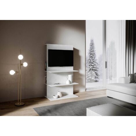 Mobile "Palermo" porta TV, in legno, con ripiani, per arredamento camere ed interni -Composizione B / Bianco Spatolato (1/5)