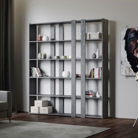 Libreria "Roma" a parete, in legno, con ripiani, per arredamento camere ed interni -Composizione A / Bianco Frassino (1/5)