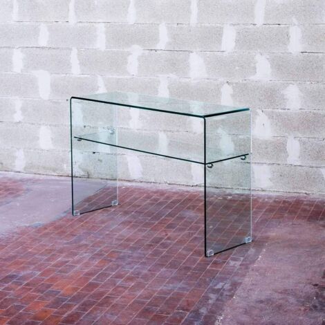 Consolle fissa, con ripiano, in vetro trasparente, per arredamento interni 120 x 40 cm (1/5)