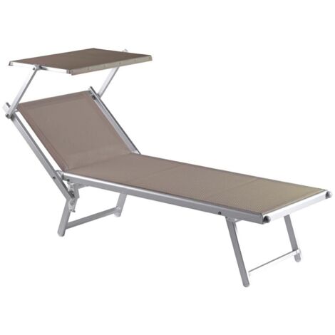Lettino prendisole "Jesolo" in alluminio e texilene per piscina e giardino con tettuccio -Confezione da 1 pezzo / Caffè (1/5)