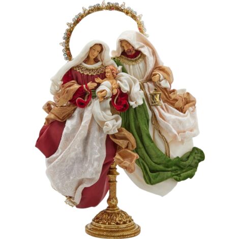 Natività "King" con supporto oro, tre personaggi, colore rosso e verde, da h 53 cm (1/3)