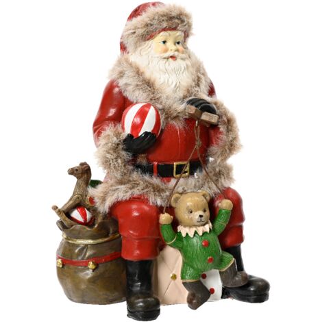 Babbo Natale con Mantello Rosso in Resina H. 37 cm