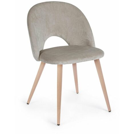Sedia Linzey con gambe in acciaio verniciate effetto legno naturale, per arredo interno 53 x 60 x h 82 cm -Tortora / Confezione da 4 pezzi (1/5)