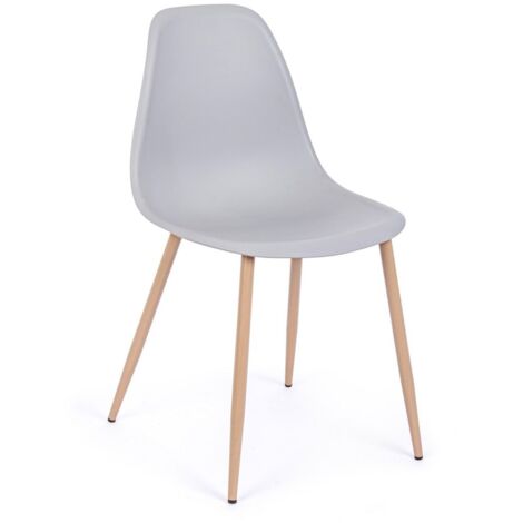 Sedia Mandy con gambe in acciaio verniciate effetto legno naturale, per arredo interno 53 x 46 x h 82 cm -Grigio / Confezione da 2 pezzi (1/5)