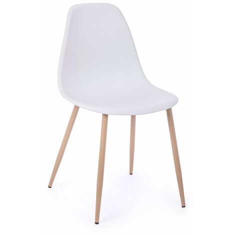 Sedia Mandy con gambe in acciaio verniciate effetto legno naturale, per arredo interno 53 x 46 x h 82 cm -Bianco / Confezione da 2 pezzi (1/5)