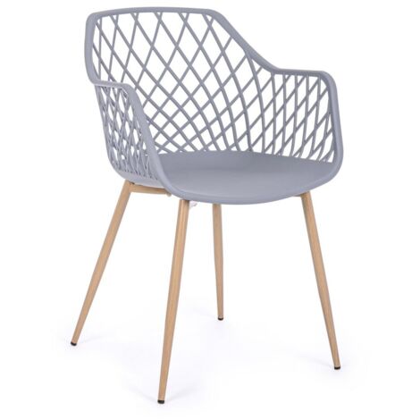 Sedia Optik con gambe in acciaio verniciate effetto legno naturale, per arredo interno 58 x 54 x h 85,5 cm -Grigio / Confezione da 4 pezzi (1/5)