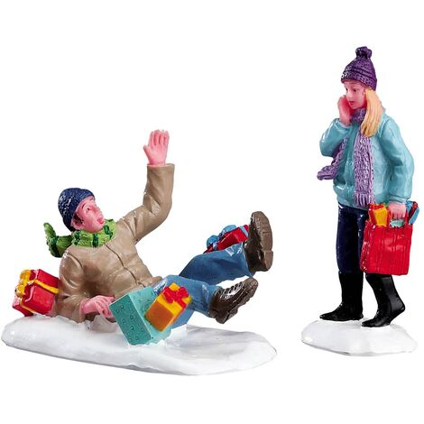 Decorazione "Appuntamento Shopping Set di 2" per Villaggio di Natale e presepe, in Resina da h 4 cm
