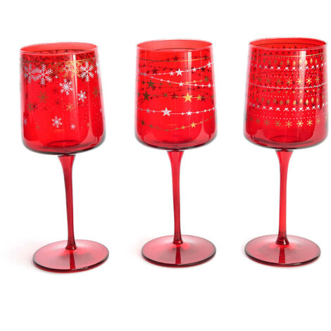 Set da 6 calici in vetro "Elegant Stars" da 320 cL Ø 7 x h 20 cm, decorazione moderna -Rosso (Monocolore)