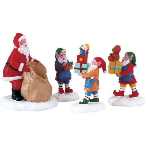 Lemax 72553 babbo natale con elfi set 4 pezzi statuette miniatura personaggi (1/3)
