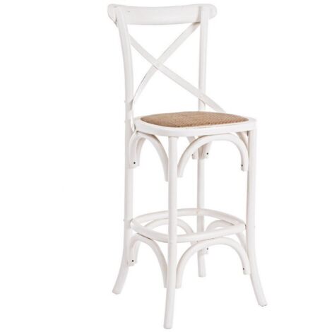 Sgabello da bar Cross per interno, Struttura In Legno Di Olmo, 50 x 52 x 118 cm -Bianco (1/5)