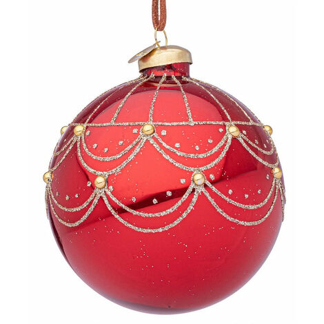 Palline natalizie per albero di natale in vetro colore rosso da 10 cm per decorazioni  4 pezzi