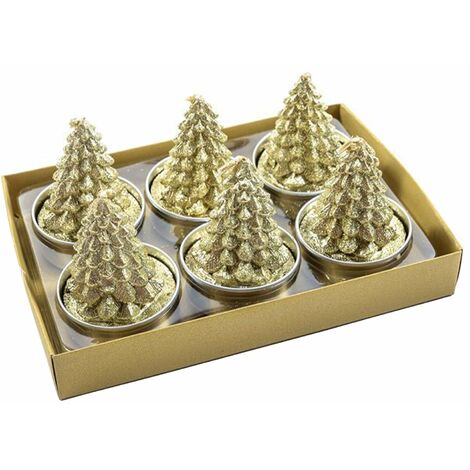 Set 6 Lumini a forma di Albero di Natale "Wonderland" con confezione regalo, 14 x 9,5 x h 6 cm -Oro (1/3)