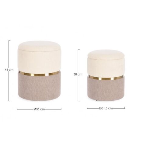 Poltrona Pouf "Radinka" per interno, con struttura in mdf e compensato Set da 2 pezzi -Bianco - Rosa