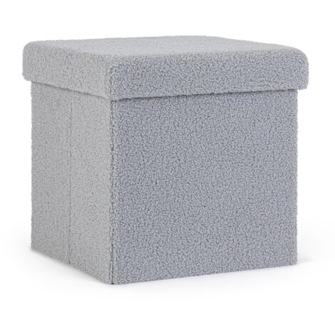 Pouf Contenitore Con Struttura In Mdf Joris Qu E Rivestimento Con Effetto Boucle Grigio