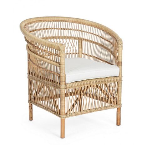 Poltrona "Josefina" per interno, in Rattan naturale con cuscino h 86 cm