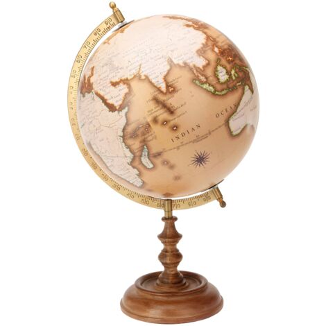 Mappamondo con supporto in legno da interno, decorazione da 28 x 25 x 48 cm -Sabbia / 22 x 20 x 33 cm
